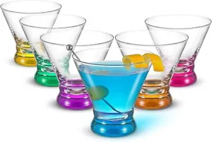 JoyJolt HUE Martini Glasses (7oz) Cocktail Glassware Set of 6, Colored Glass - Picture 1 of 6