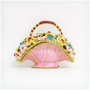 Bejeweled Enameled Floral Trinket Box/Figurine With Rhinestones-Flower Basket - Picture 1 of 4