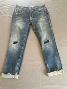 Cabi Medium Wash Slim Boyfriend Jeans Distressed Size 2 Roll Cuff - Picture 1 of 11
