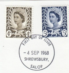 5d 4d GB Wales Used Definitives Shrewsbury 1968 ON PIECE (66924) - Picture 1 of 1