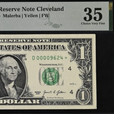 2021 $1 Federal Reserve Note PMG 35 - Low Serial Number Star - 00009624* - Image 1 of 3