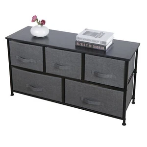 38.7"Dresser Storage Chest 5 Drawers Cabinet Grey Organizer Unit Hallway Fabric - Picture 1 of 10