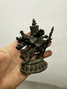 Antique 1800s Sino Tibetan Bronze Figure Of Multi Headed Deity In Yabyum - Picture 1 of 8