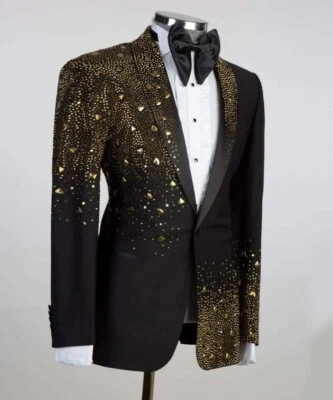 Hombres Apliques Traje Chaqueta Chal Solapa Clásico Boda Fiesta Formal Personalizado Foto 1 de 4