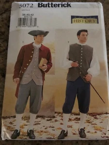 🦋 BUTTERICK #3072 - MEN'S COLONIAL - REVOLUTIONARY WAR COSTUME PATTERN 38-42 FF - Picture 1 of 2