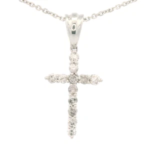 Ciondolo croce oro bianco massiccio 14 carati 12 pietre diamanti 13X14 mm 0,60CTW - Foto 1 di 4