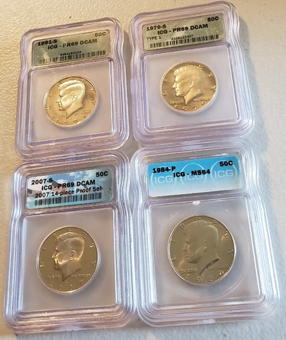 Graded Kennedy Half Dollar Lot of 4 ICG Cover