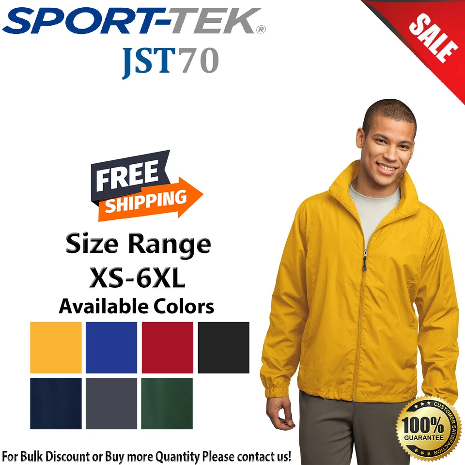 Chaqueta cortavientos Sport-Tek JST70 para hombre manga larga ligera cremallera completa con bolsillos Foto 1 de 1