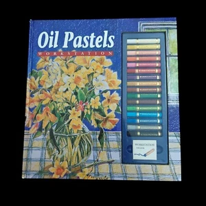 Vintage 90s Oil Pastels Workstation Hardcover Art Book With Crayons & Eraser NEW - Foto 1 di 7