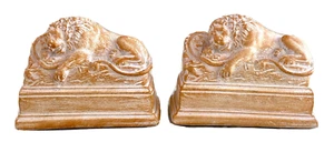 Pair of Heavy Ceramic "Lion of Lucerne "Bookends, 7-1/2" Long - Picture 1 of 8
