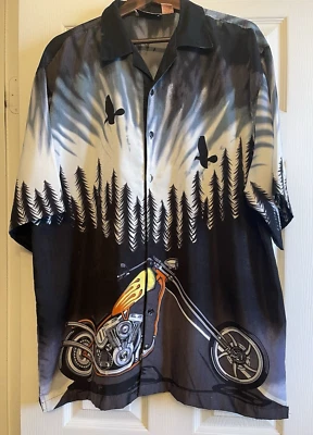 Corto de cuello abotonado estampado por todas partes de motocicleta vintage - Malibu Dreams XL Foto 1 de 4