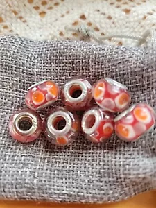 Cuentas troll de vidrio estilo Murano esterlina 7 cuentas de pulsera con dije europeo - Imagen 1 de 3