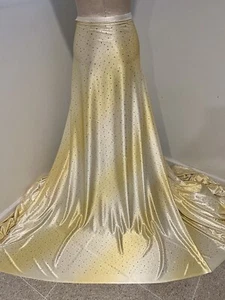 Yellow Ivory Satin Multicolor SEQUINS  Fabric 50” Width Sold By The Yard - Picture 1 of 4