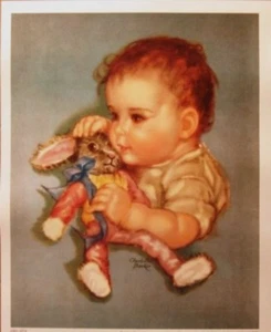 art print DADDY'S SWEETHEART Charlotte Becker baby child with bunny doll 12x15 - Picture 1 of 1