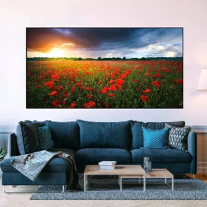 Sonnenuntergang rot Blume Landschaft Leinwand Gemälde Poster Wohnzimmer Wohndeko - Bild 1 von 10