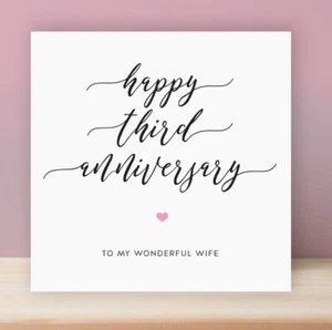 TARJETA FELIZ 3 ANIVERSARIO DE BODA a mi maravillosa esposa o esposo tercero 3 FC9 - Imagen 1 de 4