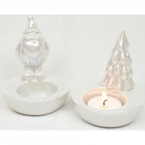 Teelichthalter perlmuttfarben glasiert Baum oder  Christbaum 10 x 9 x 8 cm NEU - Bild 1 von 3