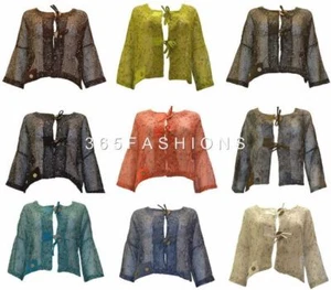 BOHO CROCHET STYLE BUTTONED KNIT SHRUG CROP CARDIGAN MESH FREE SIZE UP TO 18 - Picture 1 of 19