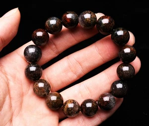 Bracciale perle tonde 13,3 mm naturale nero fantasma giardino cristallo gemma - Foto 1 di 6