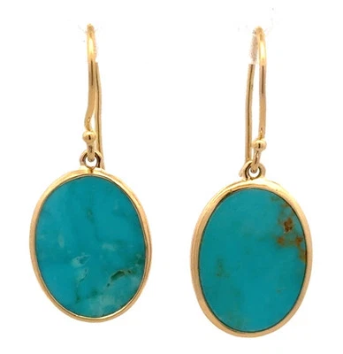 Designer Ippolita 18K Yellow Gold Oval Turquoise Cabochon Drop Dangle Earrings - Image 1 of 4