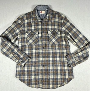 Vintage Sears Kings Road Flannel Shirt Mens Large 17 1/2 Collar Blue Wool 60-70s - Picture 1 of 11