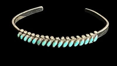 Zuni Vtg Sterling Silver Needlepoint Turquoise Cuff Bracelet 6.25” PATINA NICE - Image 1 of 4
