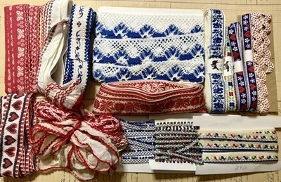 Gran Lote De Colección De Colección Antiguo Cinta Borde Encaje Lote - Jacquard Francés  Foto 1 de 4