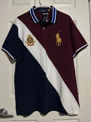 NUEVO CON ETIQUETAS Polo Ralph Lauren Personalizado Delgado Big Pony Cresta Dorada Bloque Malla Polo XL Foto 1 de 4