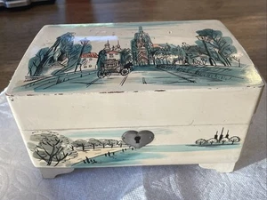 Holmar Beige Lack Japan Handbemalt Musik Schmuckkästchen Antik Japanisch - Bild 1 von 9