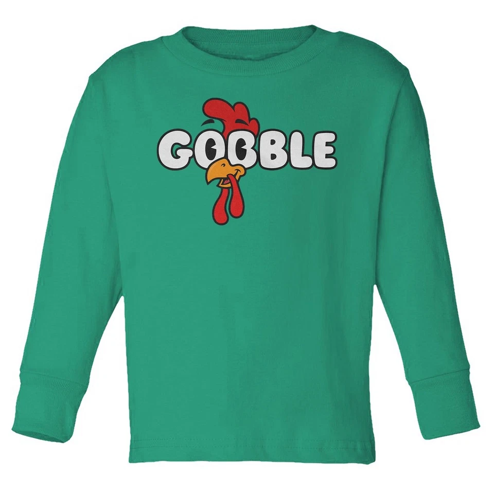 Divertido Gráfico Pavo Gobble - Familia Acción de Gracias Niño Manga Larga Camiseta Foto 1 de 1