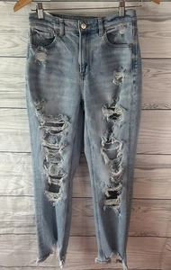 Pantalones de mezclilla para mujer American Eagle talla 2 cortos mamá jean tiro alto desgastados j102 - Imagen 1 de 3