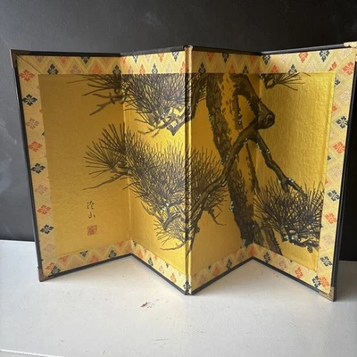 Panel Byobu Japonés Pequeña Pantalla Plegable Pintura Pino Buena Fortuna Nuevo Foto 1 de 4