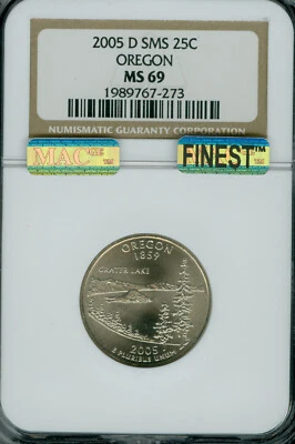 2005 D OREGON QUARTER NGC MS69 SMS MAC FINEST MAC SPOTLESS . - Image 1 of 4