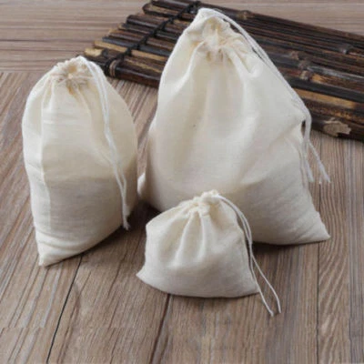 10-50 Pcs Large Natural Cotton Muslin Drawstring Bags 8X10 10X12 12X16 16X20 - Image 1 of 4