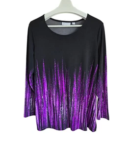 Susan Graver LS Liquid Knit Tunika Top Damen L lila schwarz lebendig künstlerisch - Bild 1 von 7