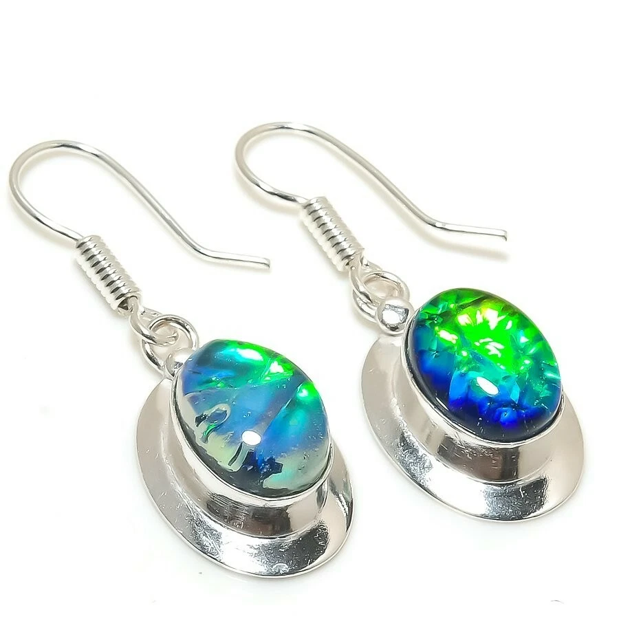 Pendiente de joyería de plata de ley 925 hecho a mano con piedras preciosas de ópalo triplete talla 1,2"" Foto 1 de 1