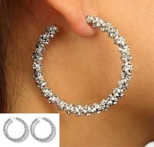 Women's 925 Sterling Silver IP Classic 2 inch Large Round Hoop Fashion Earrings - Picture 1 of 2