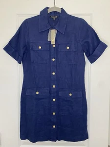 NWT J CREW Women’s Navy Blue Linen Shirt Dress w/Gold Crest Buttons | SZ: 00 - Picture 1 of 13