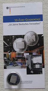 Alemania RFA 10 Euros PP Plata Conmemorativa 2002, 50 Años Televisión + Flyer - Imagen 1 de 1