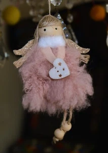 NWOT fuzzy fairy pink angel doll Christmas winter plush 6" hanging ornament - Picture 1 of 1