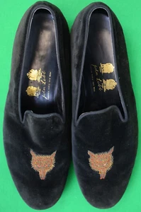 John Lobb London schwarzer Samt mit Edelmetall Fuchs Maske Prinz Albert Hausschuhe - Bild 1 von 9