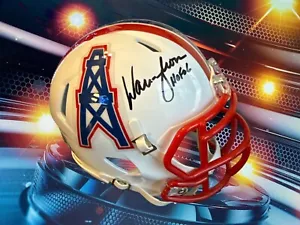 WARREN MOON AUTOGRAPHED HOUSTON OILERS SPEED MINI HELMET "HOF 06" INSCRIBED BAS - Picture 1 of 2