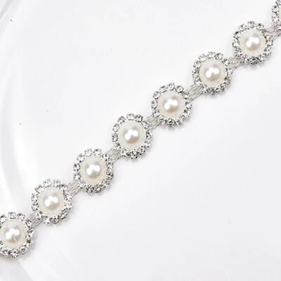 1 Yard Faux Pearl Rhinestone Chain Trim Sew on DIY  Craft Costume Ornament Shiny - Image 1 of 4