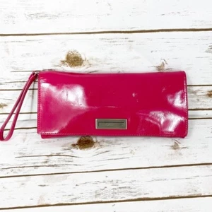 Cole Haan Fuschia Hot Neon Pink Leather Large Pouch Wristlet Clutch - Picture 1 of 8