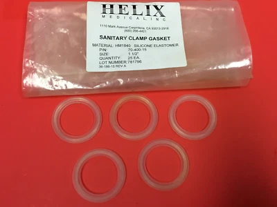 Helix - 1-1/2" - Silicone Sanitary Clamp Gaskets - Lot of (5) - NEW