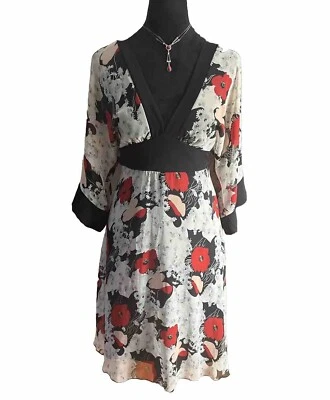 Vestido envolvente kimono floral transparente vintage talla M cinturón corbata negro ribete lechuga Y2k años 90 Foto 1 de 4