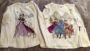 Lot Of 2 ~ DISNEY Girls Size 8 Long-Sleeve T-Shirt JUMPING BEANS Frozen & Belle - Picture 1 of 4