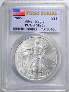 2005 $1 1oz Silver American Eagle MS69 PCGS 73203680 First Strike - Picture 1 of 2