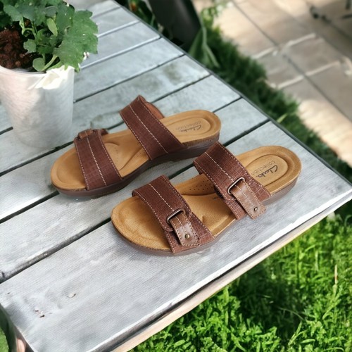 Sandali donna Clarks taglia 8 M aprile crepuscolo pelle marrone scuro interesse 26172738