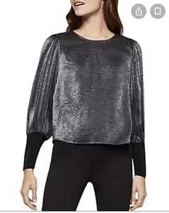 Top de mujer Bcbgeneration con manga metálica Bishop en negro metálico talla pequeña nuevo con etiquetas - Imagen 1 de 12